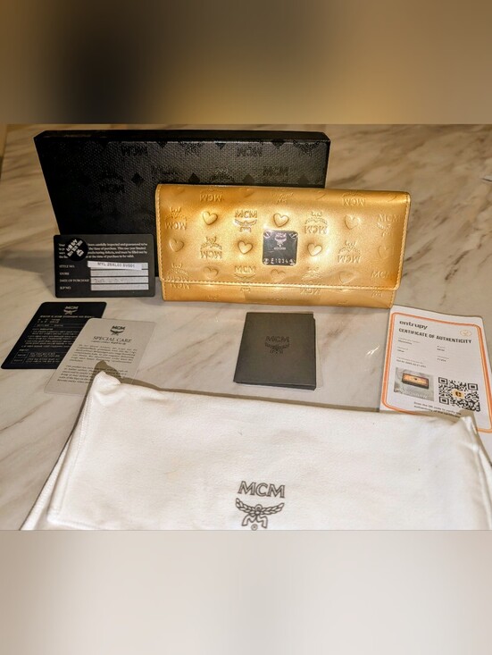 MCM Handbags - MCM Patent Leather Gold Logo Leather Wallet. LIKE NEW, NEVER USED